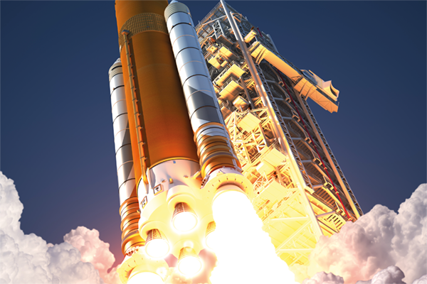 Space shuttle launching into the sky equipped with RTV silicone and hardcoat products