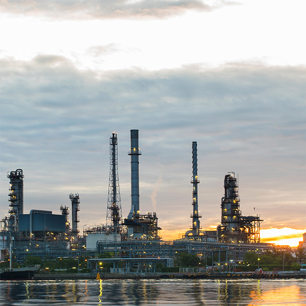 Oil Refinery with sunset background